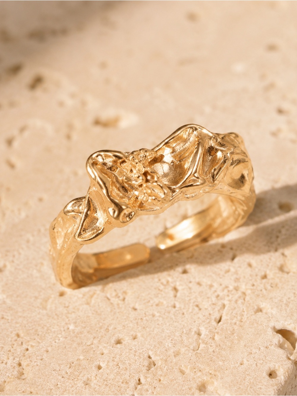 Gold Tone Abstract Sculptural Statement Ring